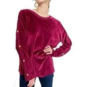 Michael Michael Kors Velour Pullover Gold Button Burgundy Small